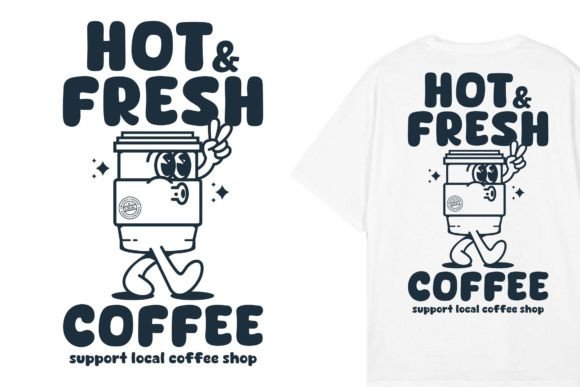 Cartoon Character of Coffee Graphics for T-Shirt Designs