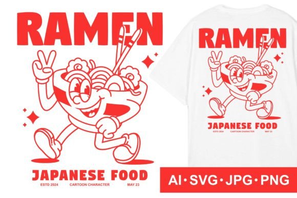 Cartoon Character of Ramen Japanese Food Graphics