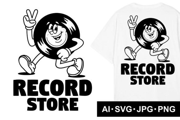 Cartoon Character of Vinyl Record Graphics for T-Shirt Designs