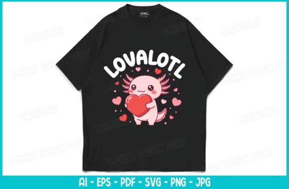 Cute Axolotl Holding Heart Graphics & T-Shirt Designs