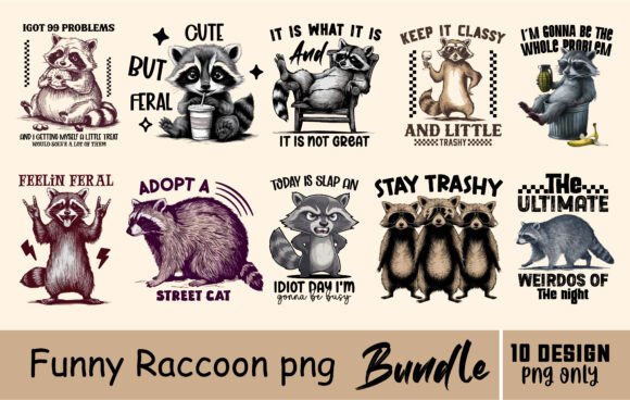 Funny Vintage Raccoon PNG Bundle