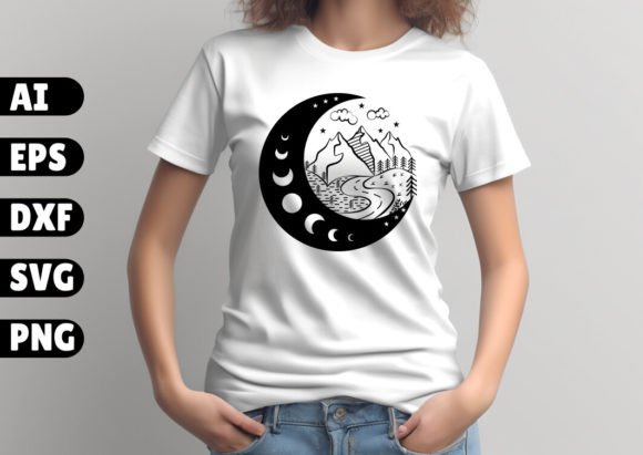 Mountain Half Moon Vector Illustration for Graphics and T-Shirt Designs